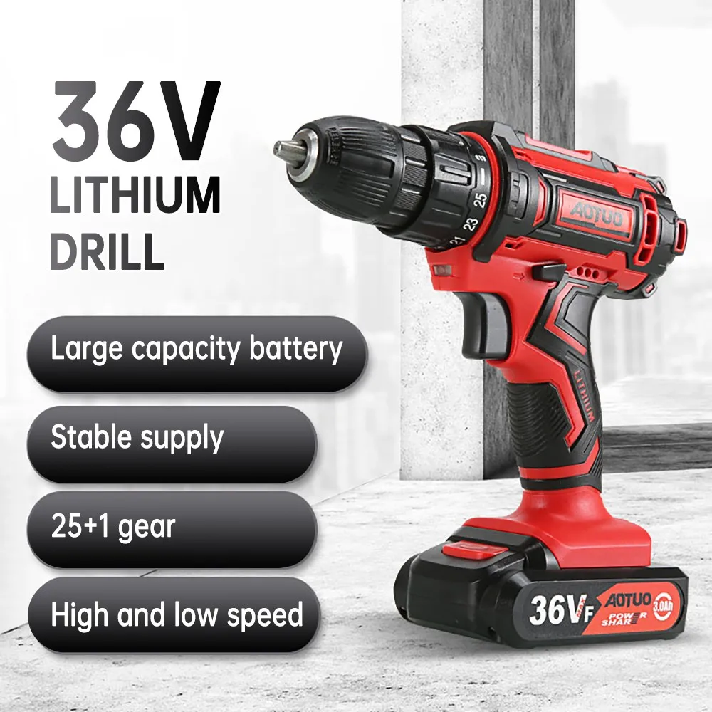 

New Ready Stock!!18V 36V Cordless Impact Drill Set Car Cordless Drill +2 Lithium battery Screwdriver Hammer Electric Warrant