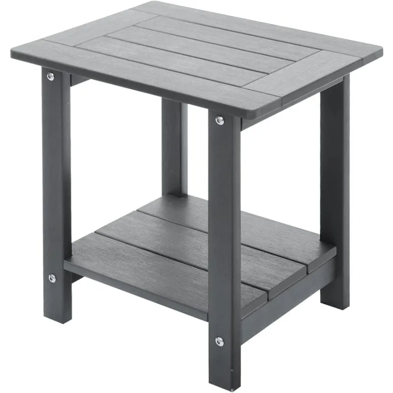 

Meluvici Double Adirondack Outdoor Side Table Weather Resistant, Outdoor Rectangular Patio End Table for Adirondack Chair, Grey