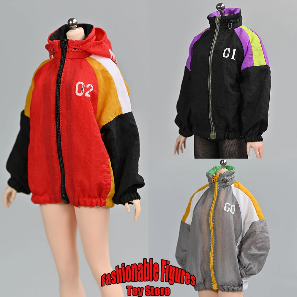 

1/6 Women's Hooded Jacket Fashion Colorful Long Sleeve Stitching Coat Stretch Leggings For 12Inch Action Figure Body Model