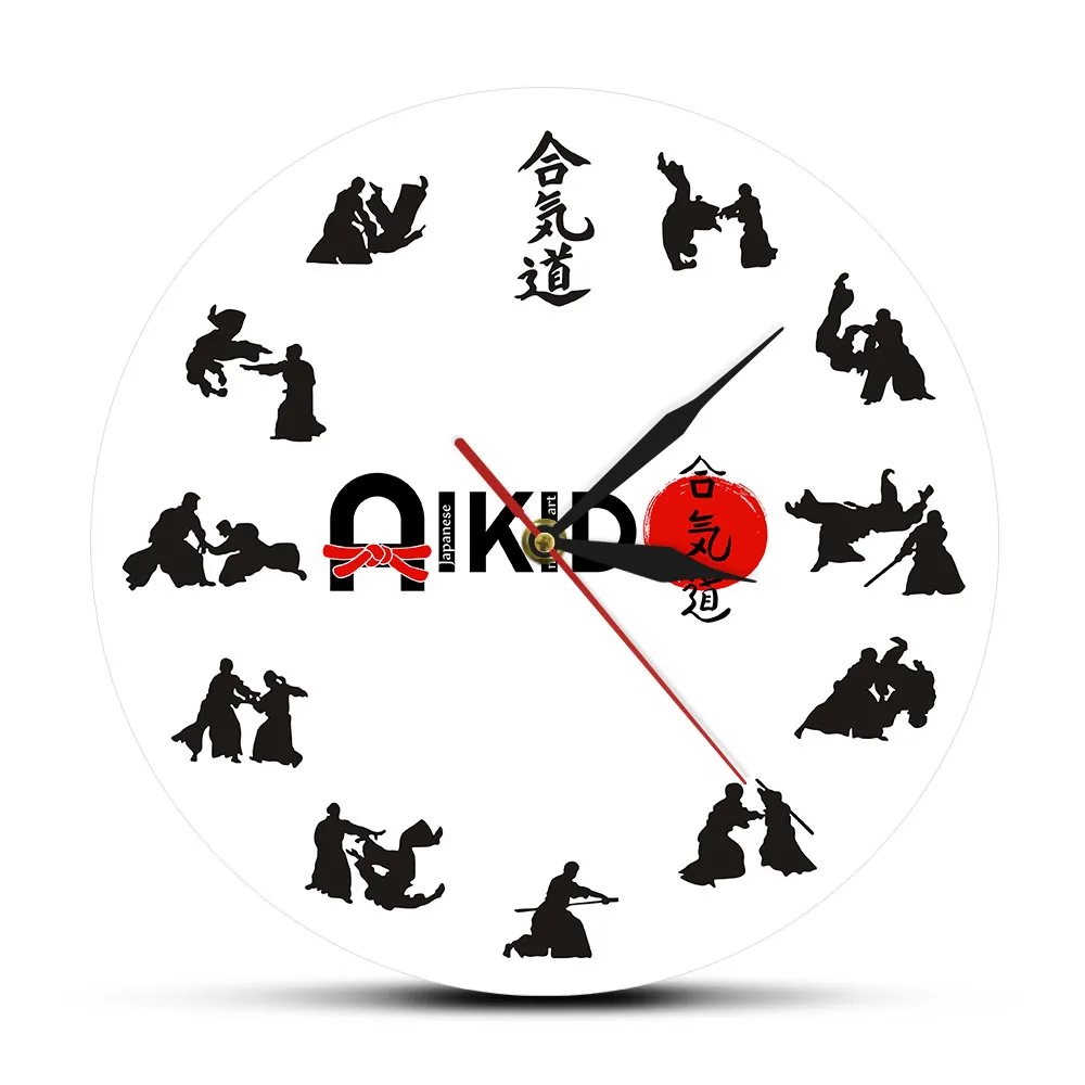 

Japan Aikido Silent Non-ticking Wall Clock Japanese Martial Wall Watch Home Decor Eastern Fight Style Bushido Printed Art Clock