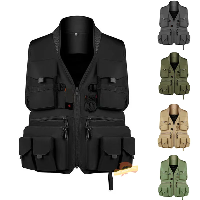 

Men's Multifunction Hiking Vest Quick Dry Fishing Vest Breathable Material Round Neck Outdoor Sports Multiple Pockets Jacket