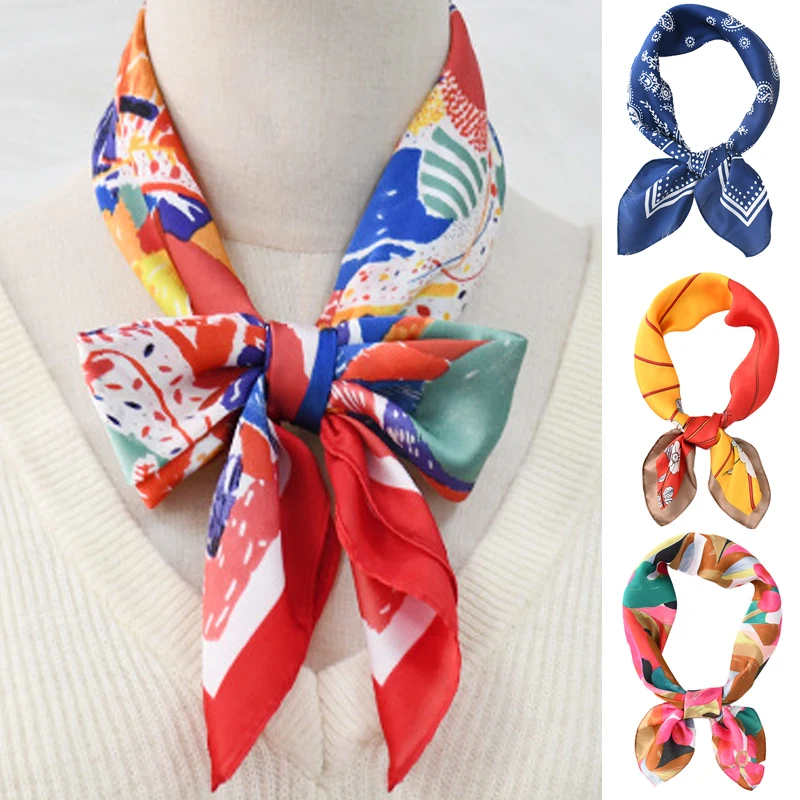 

Luxury Silk Scarf Elegant Shawls Fashion Lady Neckerchief Small Bandana Satin Women Silk Scarf Square Wraps Hijab Four Seasons