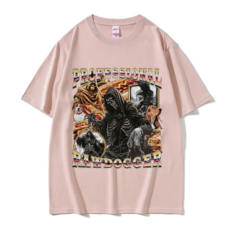 Профессиональные футболки с забавными мемми Rawdogger винтажные рисунком скелета