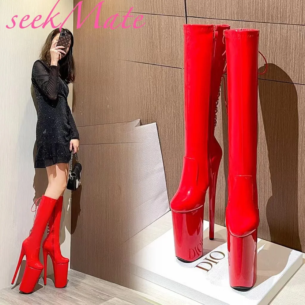 

seekMate Space and Europe and America Super High Heel 26cm Fashion Boots Sexy Men's and Women's Boots Men's and Women's Lacquer