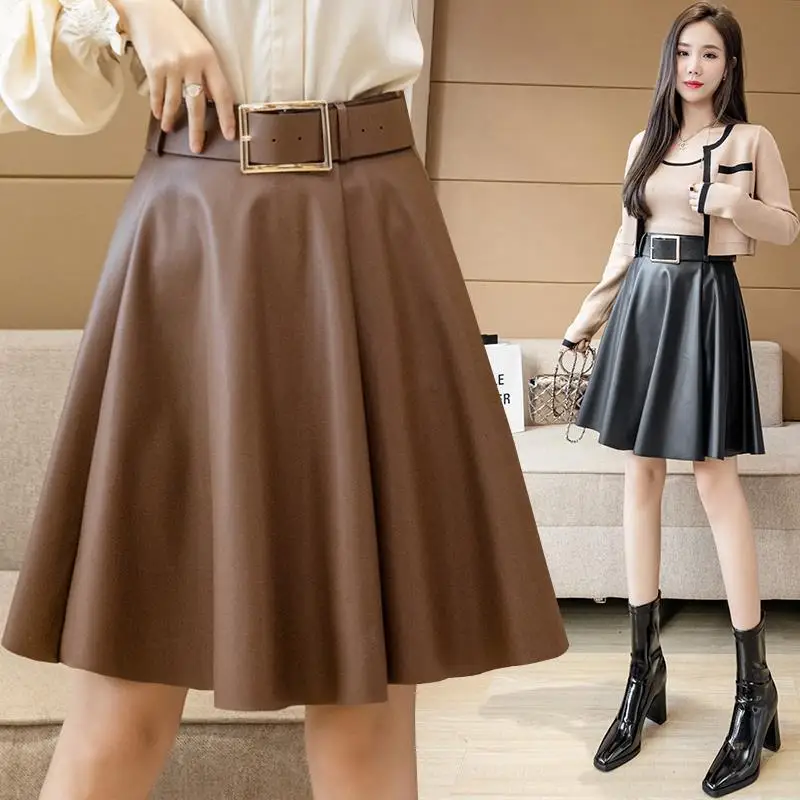

Spring Autumn Women Black Faux Leather Skirts High Waist Club Pleated Skirts Short Solid Color Mini Skirts XL X70