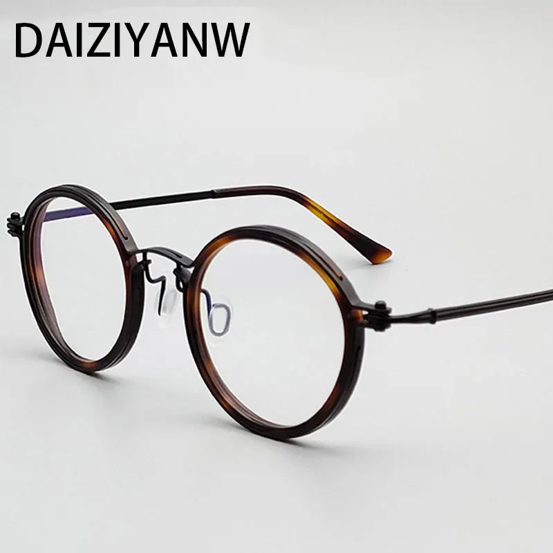 

Vintage Round Optical Acetate Glasses Frames Pure Titanium Men Women Fashion High-Grade Alloy Eyeglasses