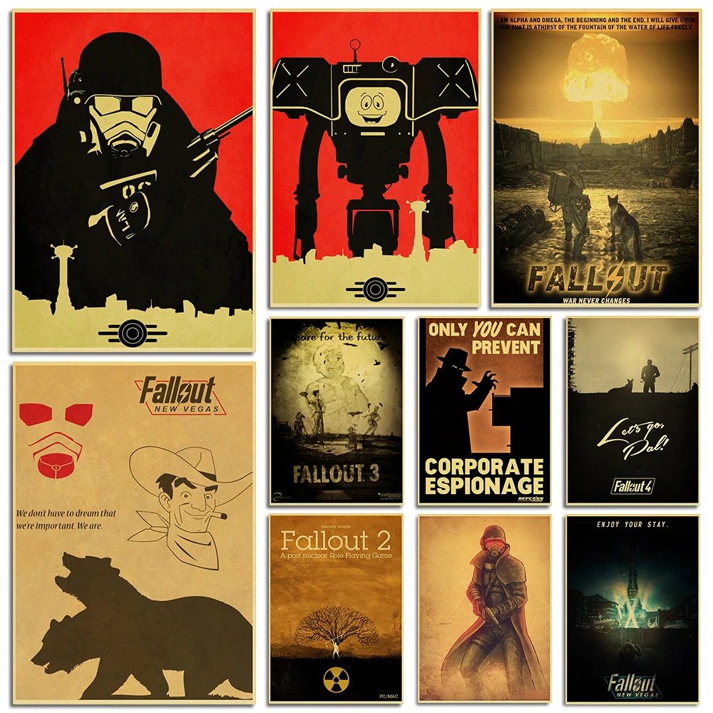 Classic Computer Games Series Retro Kraft Paper Poster of Fallout 2 3 4 New Vegas Stickers for Gameroom Home Art Wall Decoration
