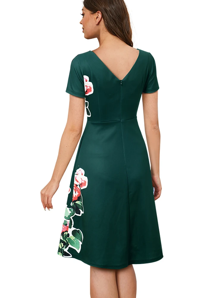Женское платье-трапеция Nice-forever Элегантное летнее платье с цветочным принтом и