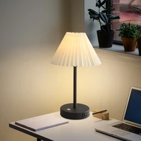 modern minimalist table lamp pleated fabric lampshade white ambient light metal base living room table decoration candeeiro a