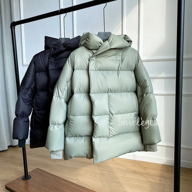 Winter New Long Sleeve Hooded Button Short Womens Down Coat Loose White Duck Down Coat for Women