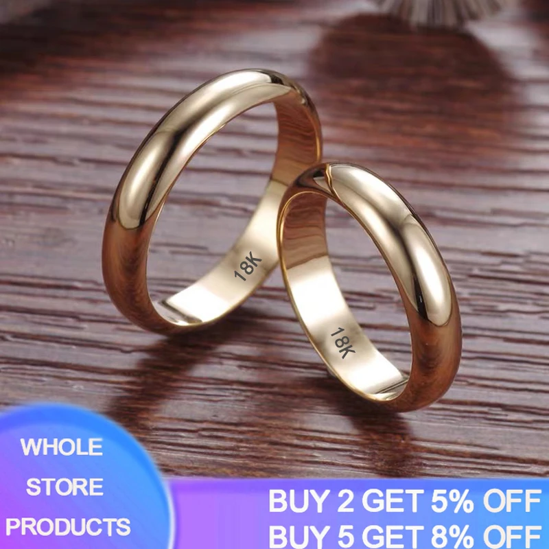 

High Quality 4mm Simple Glossy Fashion Gold Color Rings for Men and Women Couple Wedding Band Prevent Allergy Jewelry R050