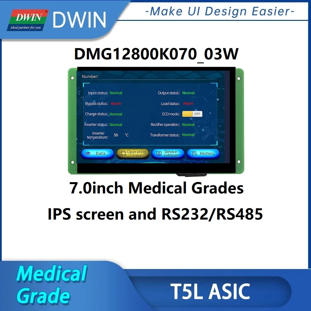 

7-дюймовый TFT ЖК-дисплей DWIN, разрешение 1280*800, RS232/485 HMI, умная сенсорная панель медицинских классов, умный последовательный ЖК-модуль IPS UART