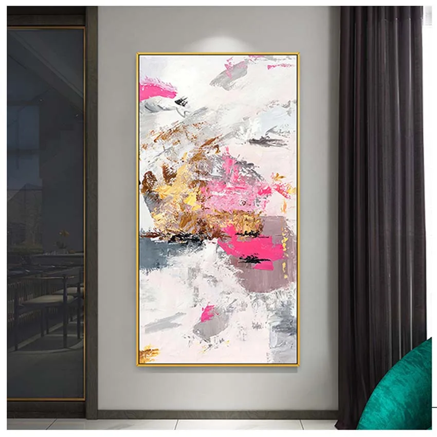 

Abstract Wall Picture For Living Room Decor Hand Drawn Pink And Gold Colorful Oil Painting On Canvas Wall Art Poster Frameless