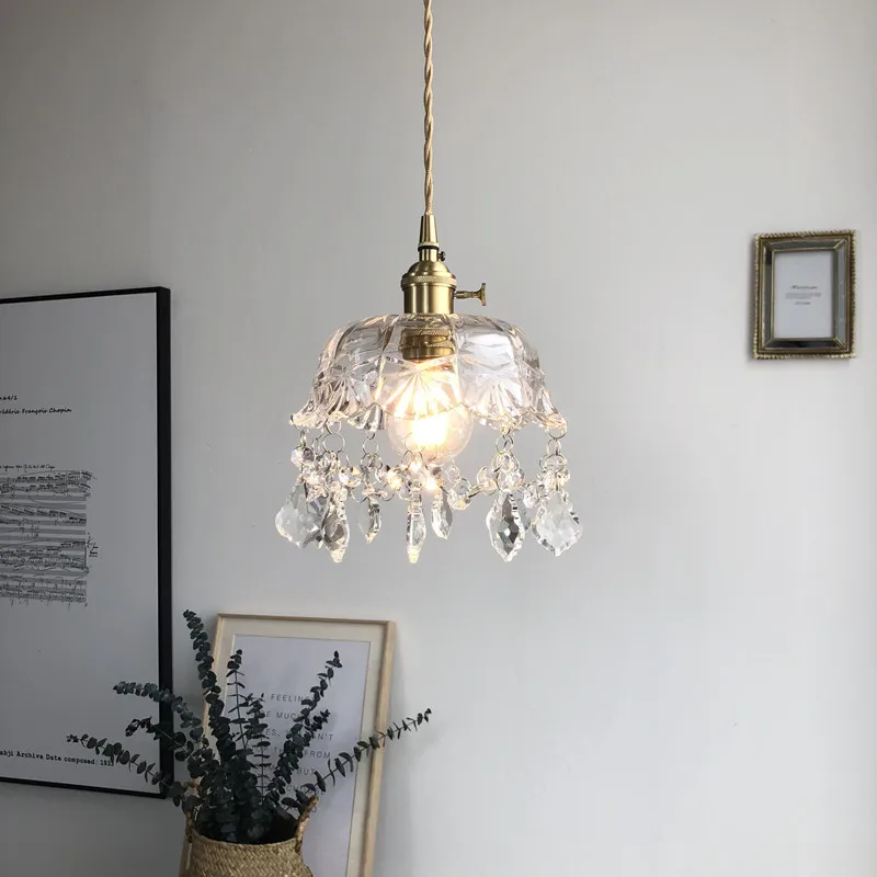 

Винтажная Подвесная лампа из латуни и хрустального стекла, осветительные приборы для гостиной, винтажные одиночные светильники в европейском и ретро стиле