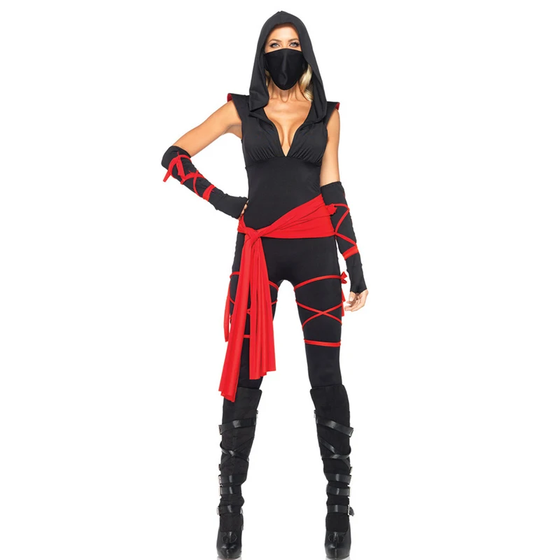 

Adult Ladies Assassin Warrior Hooded Outfit Halloween Japanese Samurai Costume