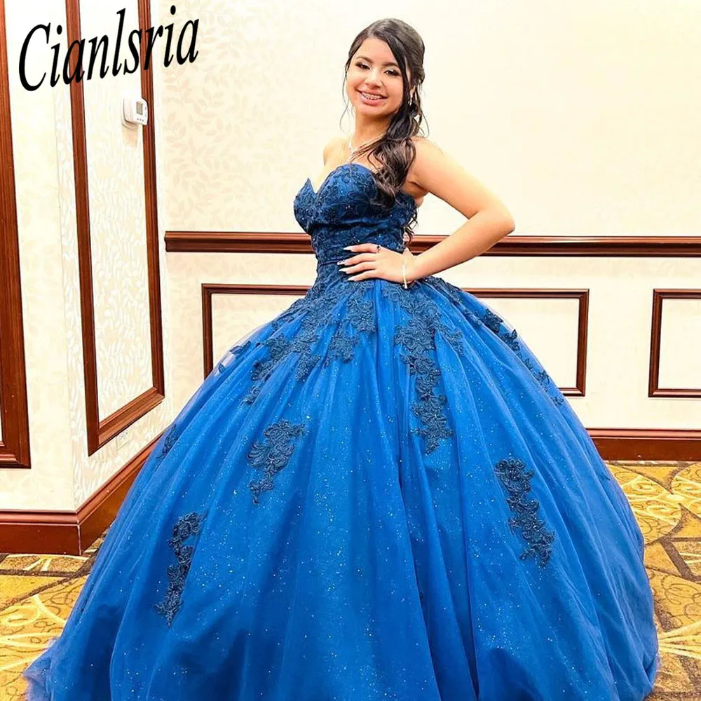 

Королевское синее милое платье Quinceanera 15 вечерние нее кружевное с бисером блестящее Тюлевое милое официальное платье Золушки 16 на день рожде...