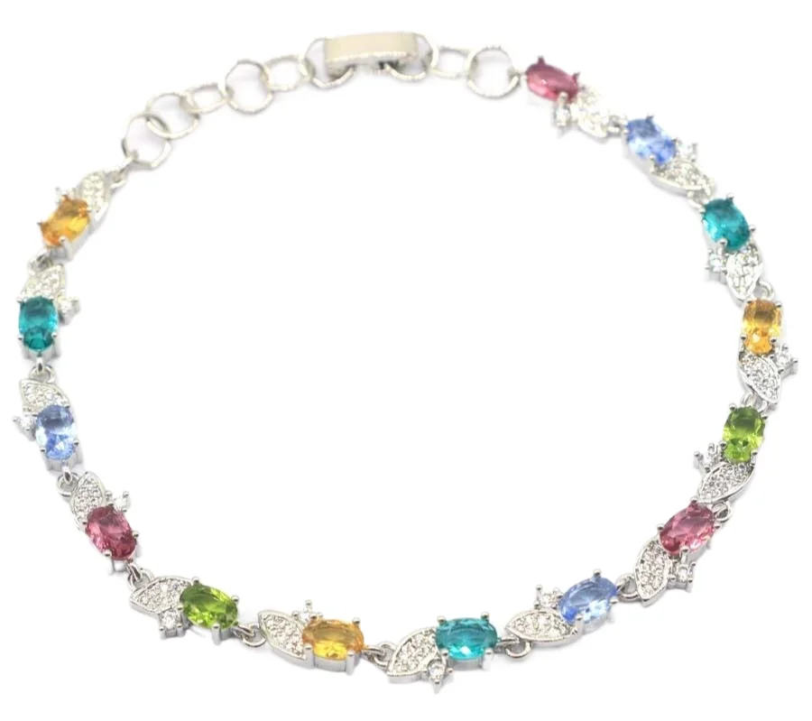 

Элегантный насыщенный сине-фиолетовый танзанит Золотой Цитрин Аквамарин гранат перидот Белый CZ серебряный браслет 11x6 мм 10,6 г 7,0-9,0 дюйма