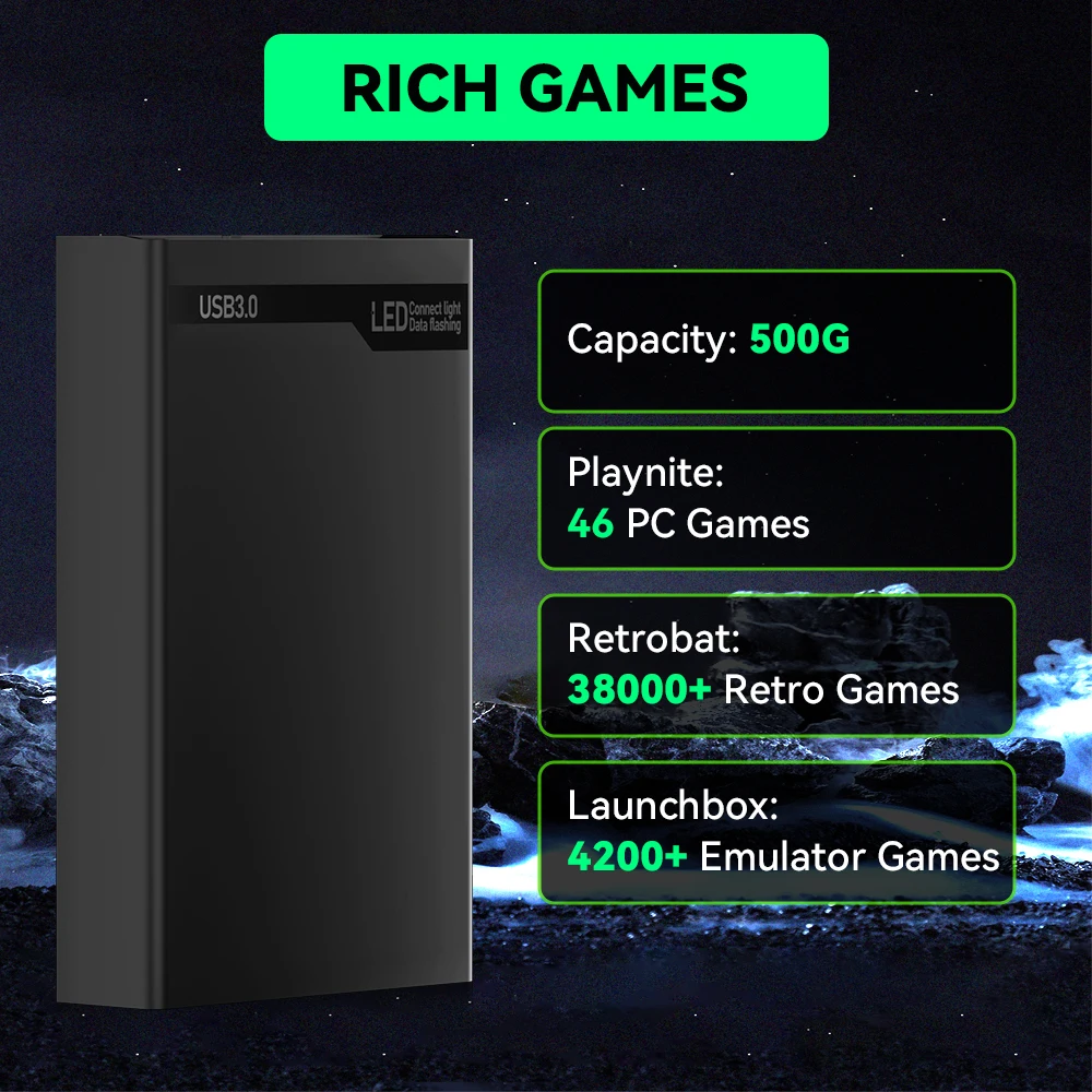 Игровой жесткий диск 500G с 38200+ ретро/ПК игровой Plug&ampPlay эмуляторами для