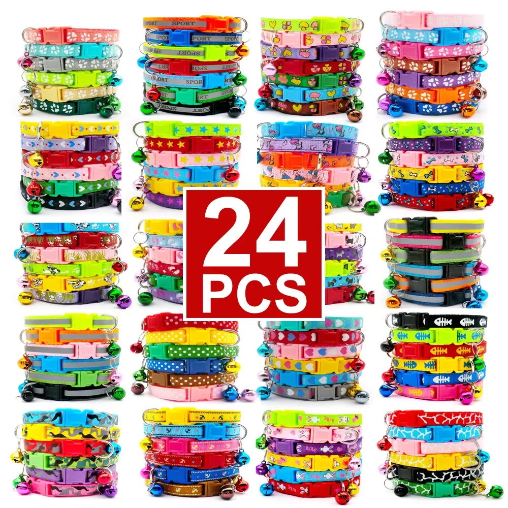 

Wholesale 24Pcs With Bell Collars Delicate Safety Casual Dog Collar Neck Strap Fashion Adjustable Camo Bell Pet Dog Collar