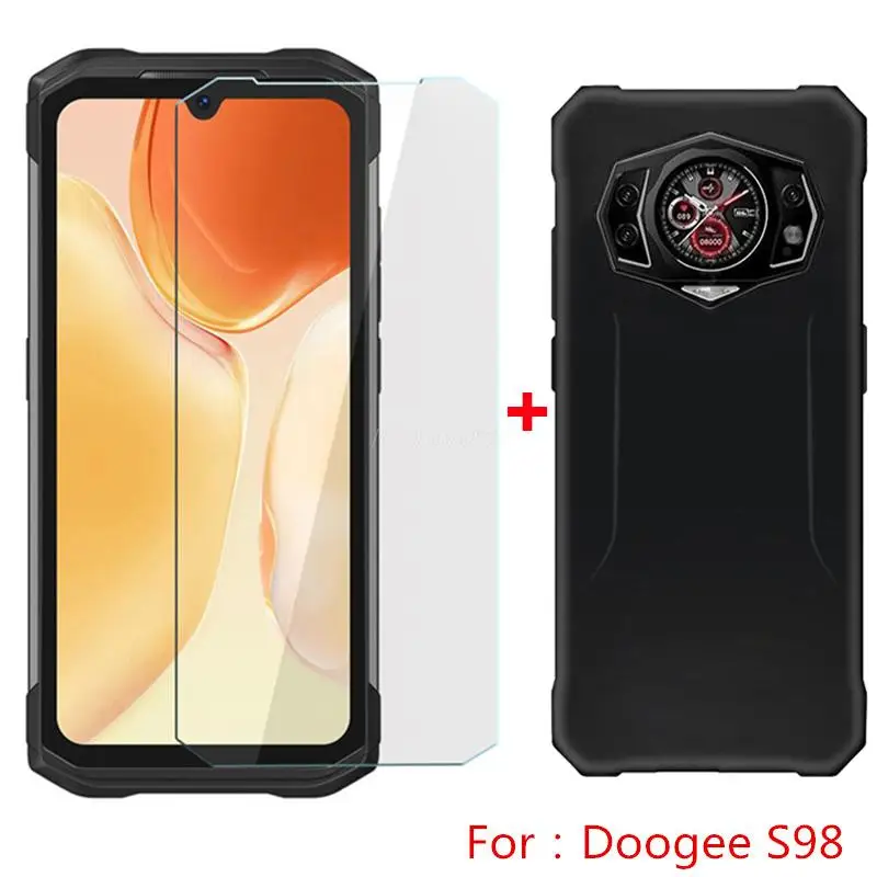 

Soft Black TPU Phone Case For Doogee S98 Pro 2022 Transparent Phone Case Silicion Tempered Glass For Doogee S98 Screen Protector