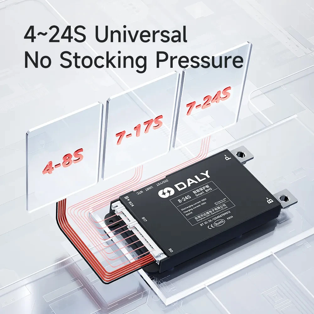 Фото Daly Black Smart BMS 7-17S Автоматически Identified 30A 40A 60A 80A 100A 120A 150A 200A Встроенный BT UART Li-ion LFP LTO Баланс №3