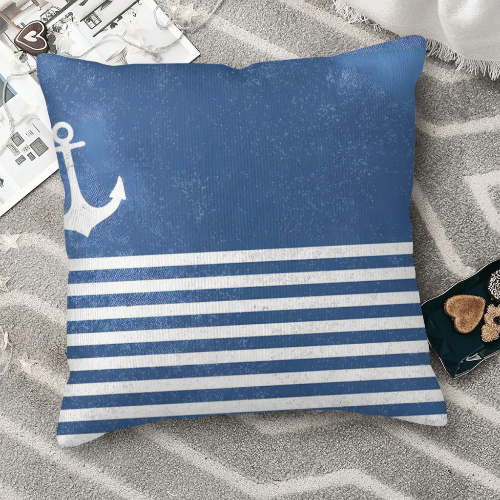 Vintage Anchor for Regatta with Stripes Blue White Nautical Marine Vintage Polyester Cushion Cover Navigation Home Pillow Cover
