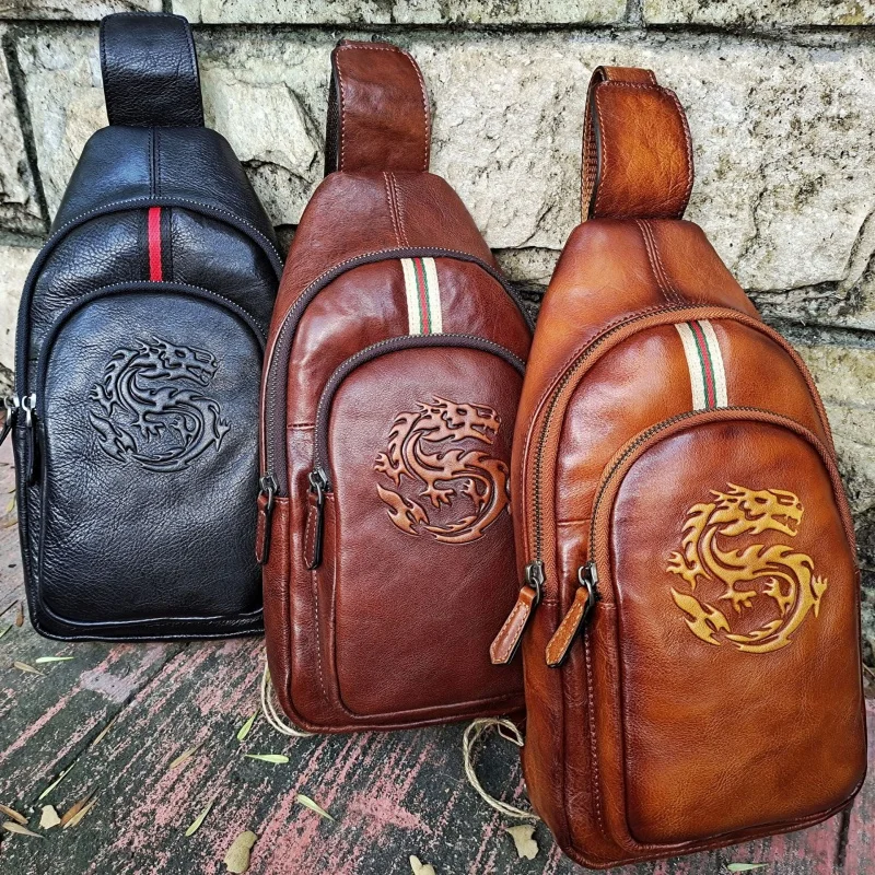 

Нагрудная сумка из воловьей кожи для мужчин, сумка-мессенджер на ремне, Модный маленький повседневный рюкзак в Корейском стиле