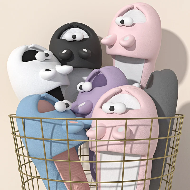 Cute cartoon Moji rabbit soft soled daddy shoes indoor non slip thick soled cool slippers summer home EVA slippers