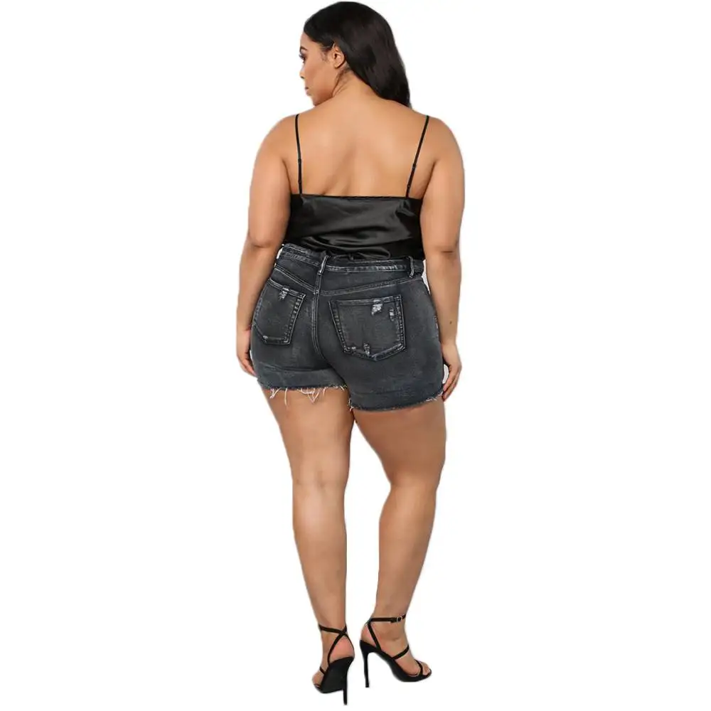 Sexy Summer Women Plus Size 4XL Denim Shorts 2022 New Black High Waist Ripped Short Jeans Femme Hole Distressed Streetwear Pants