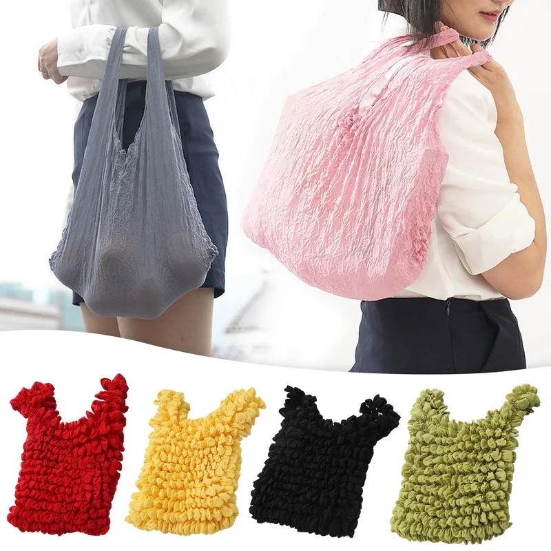 

Magic Expansion Fold Pleated Flexible Stretch Mini Bag Large Capacity Bubble Elastic Paddy Portable Shopping Handbag Tote