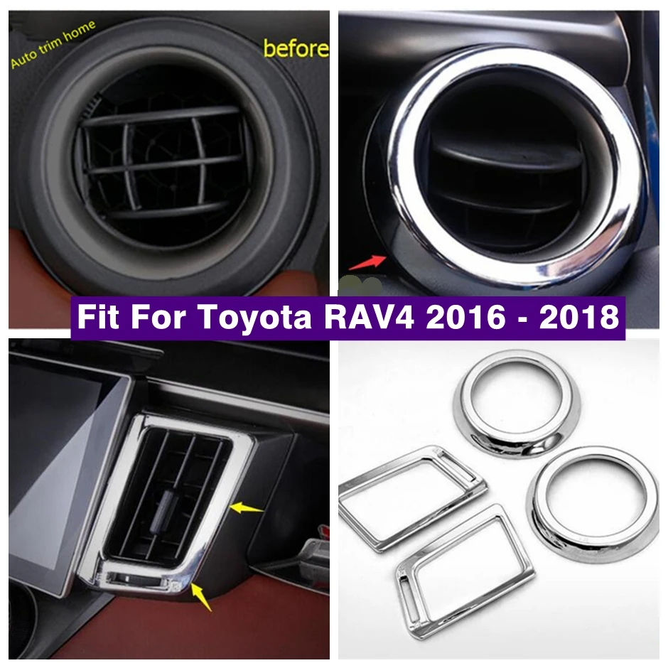 Embellecedor de cubierta de decoración de círculos de ventilación de salida de CA de aire acondicionado lateral cromado para Toyota RAV4 RAV 4 híbrido 2016 - 2018 accesorios interiores