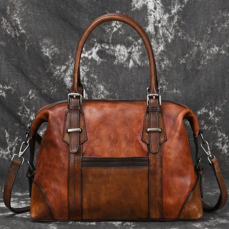

Women Genuine Leather Cross Body Messenger for Female Top Handle Bag First Layer Cowhide Retro Handbag Female Shoulder Tote Bag