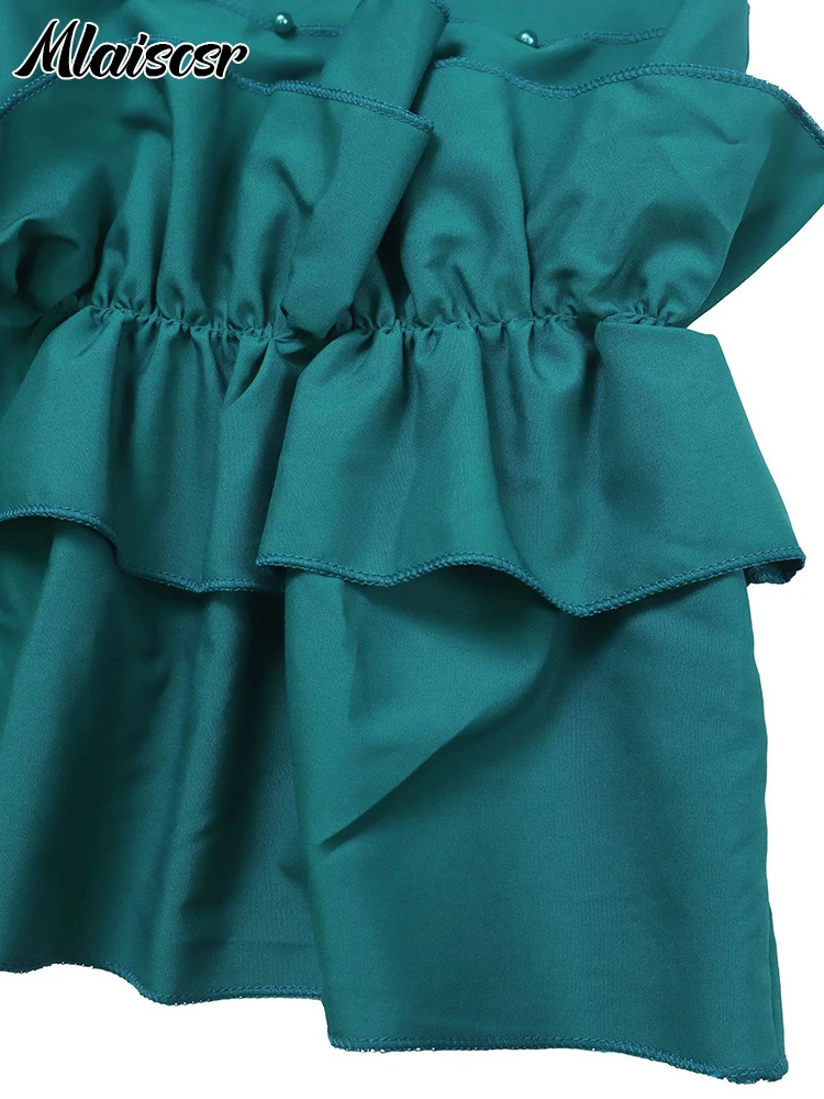 Mlaiscsr новое прямое зеленое платье средней длины с воротником-бабочкой и оборками