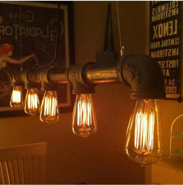 Vintage Pendant lights Retro Water Pipe Pendant Lamp E27 Holder Edison Bulbs Lighting Fixture for warehouse diningroom KTV /Bar
