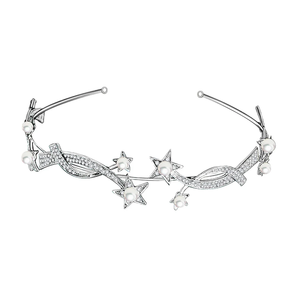 

Star Crown Headband Headdress Accessories Wedding Hairband Rhinestone Bridal Silver Pearl