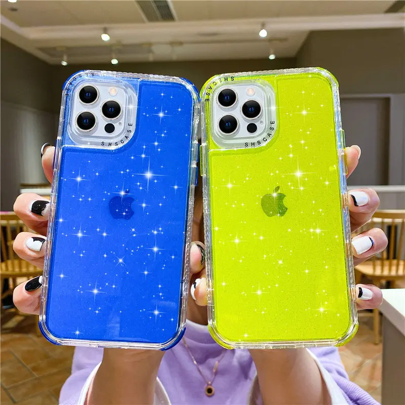 

Phone Case For iPhone 13 12 11 14 Pro Max XR XS Max 7 8 Plus 13Pro 14 Shining Glitter Shockproof Bumper Transparent Soft Cover