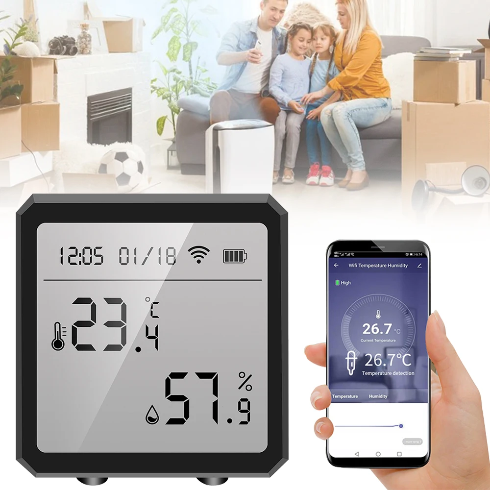 

Tuya Wifi Smart Temperature and Humidity Sensor with LCD Screen Digital Display Wireless Thermometer Work with Alexa Google Home