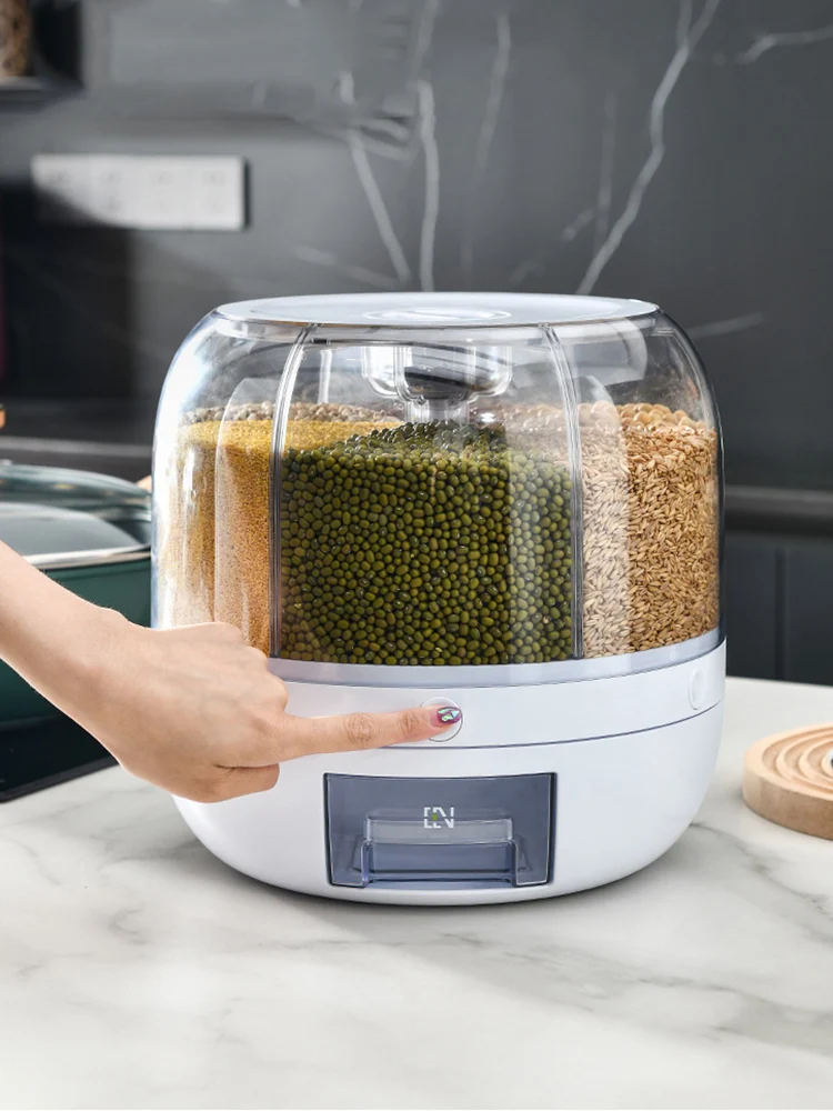 

Storage 6-grid Tank Cereal Bucket Sealed Storage Box Dispenser Kitchen Grain Food Round Separate Rotatable Rice Container Dry