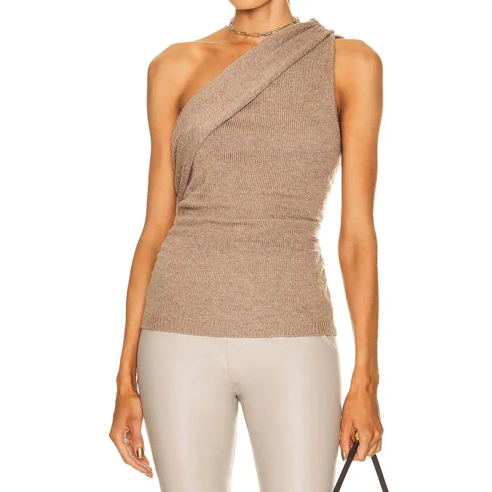 Ladies Winter Knit Leisure Pullover Pure Color Foldover Neckline Sweater Acrylic Nylon Tight Sexy One Shoulder Women's Clothing