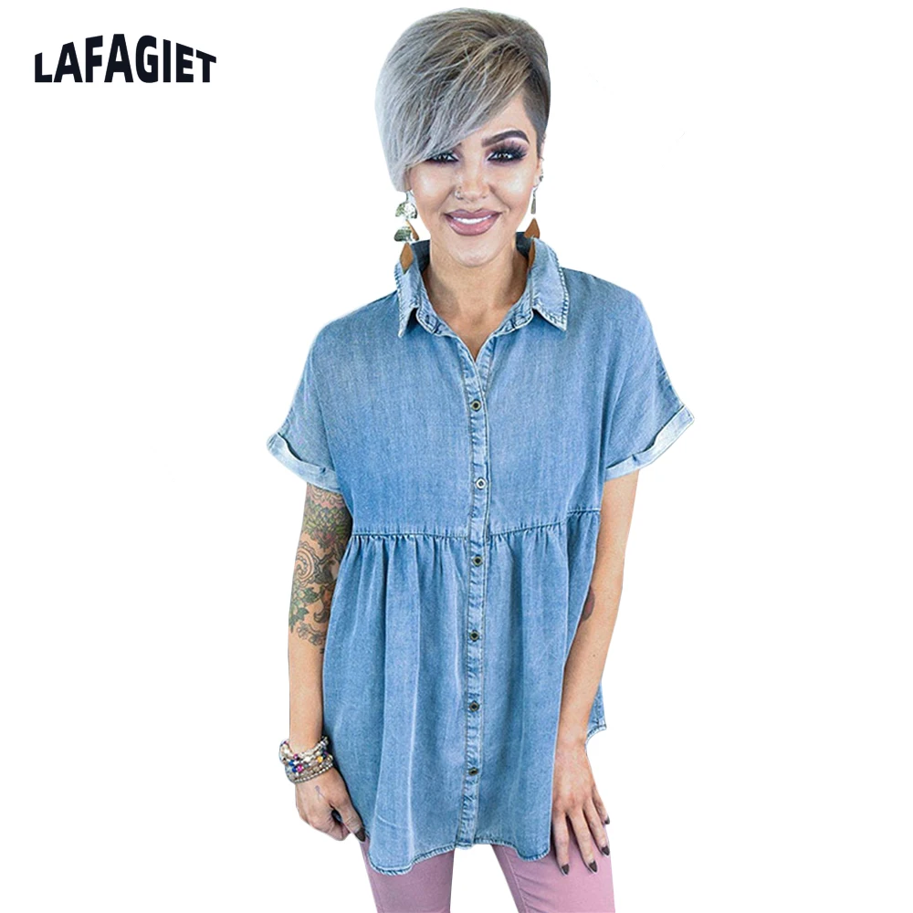 

Summer Short Sleeve Ladies Single Breasted Denim Dress Women Loose Mini Dress Shirt Lapel Party Beach Sexy Mom Dress New Dresses