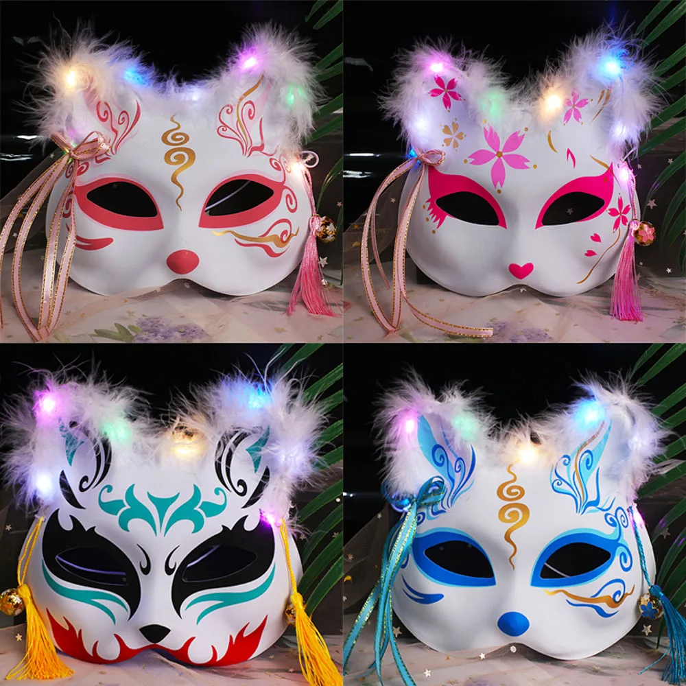 

Halloween Fox Mask Japanese Style Kabuki Half Face Cat Masks Masquerade Festival Ball Costume Cosplay Party For Kids Aldult