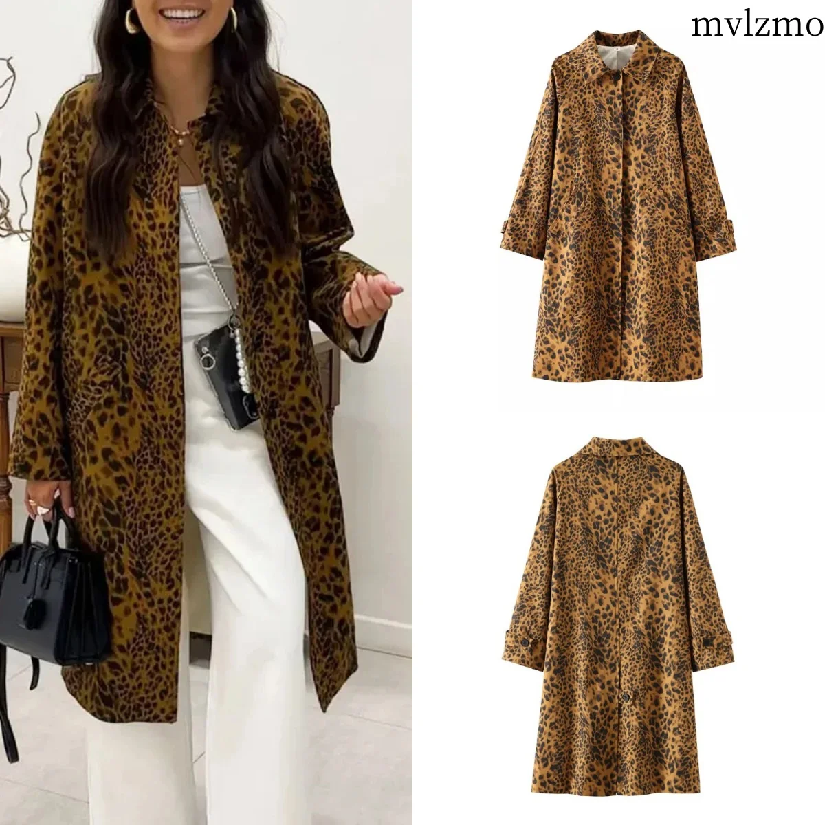 Тренчкот женский с леопардовым принтом модная винтажная однобортная длинная