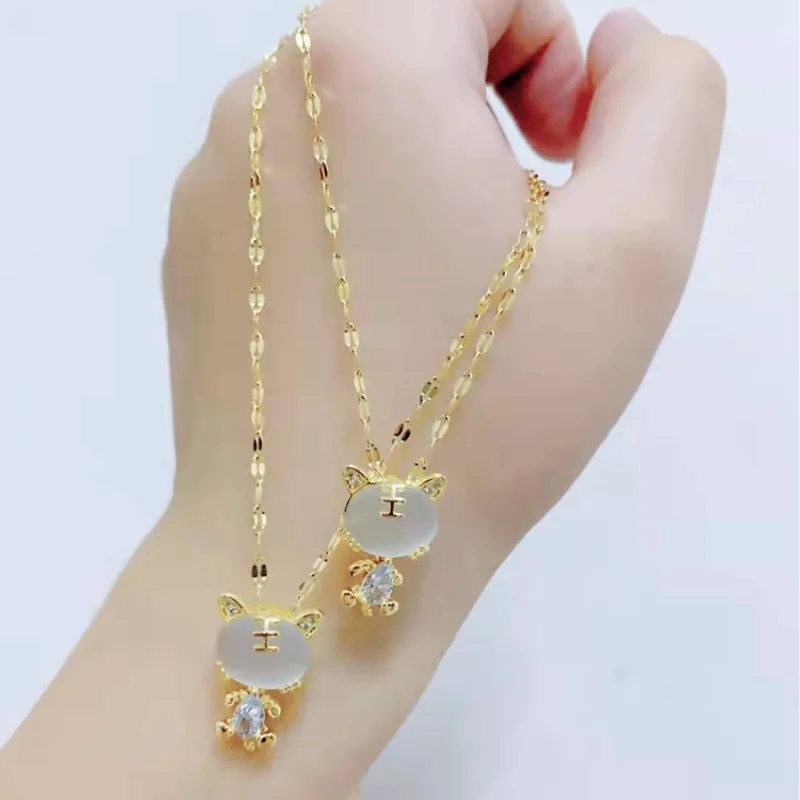 

Girls Cute Cat Pendant Necklace for Women Children Fashion Colorful Crystal Cartoon Animal Necklaces Jewelry Gifts
