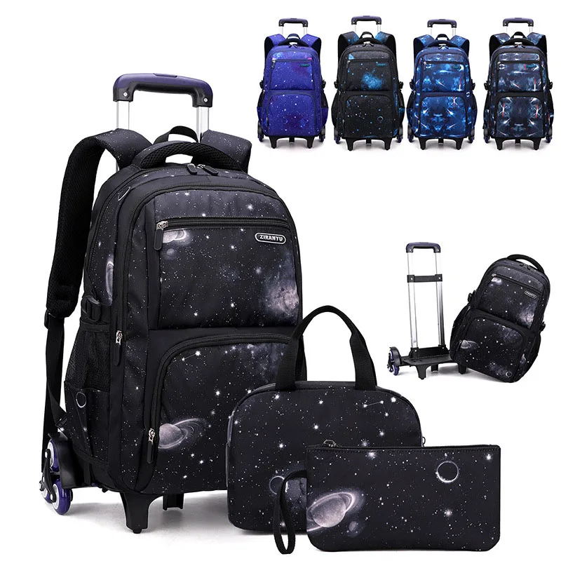 with Lunch Box Trolley School Bags Rolling Backpack for Boys Wheeled Bag  Carry On Kids' Luggage Primary Junior High School Bag