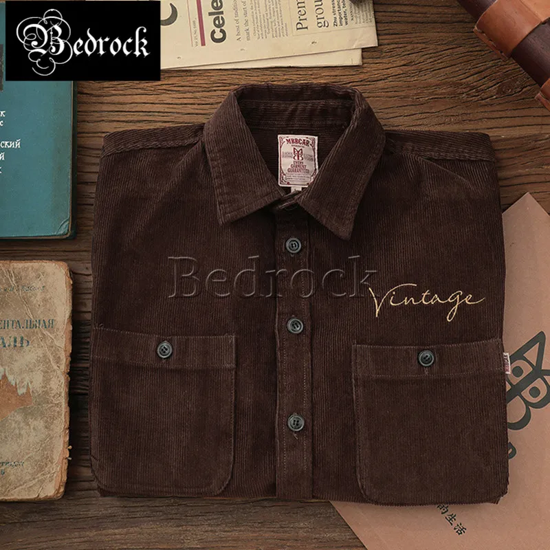 

MBBCAR Amekaji brown retro custom made heavyweight corduroy shirt men 100 cotton washed street loose casual shirt jacket 9175