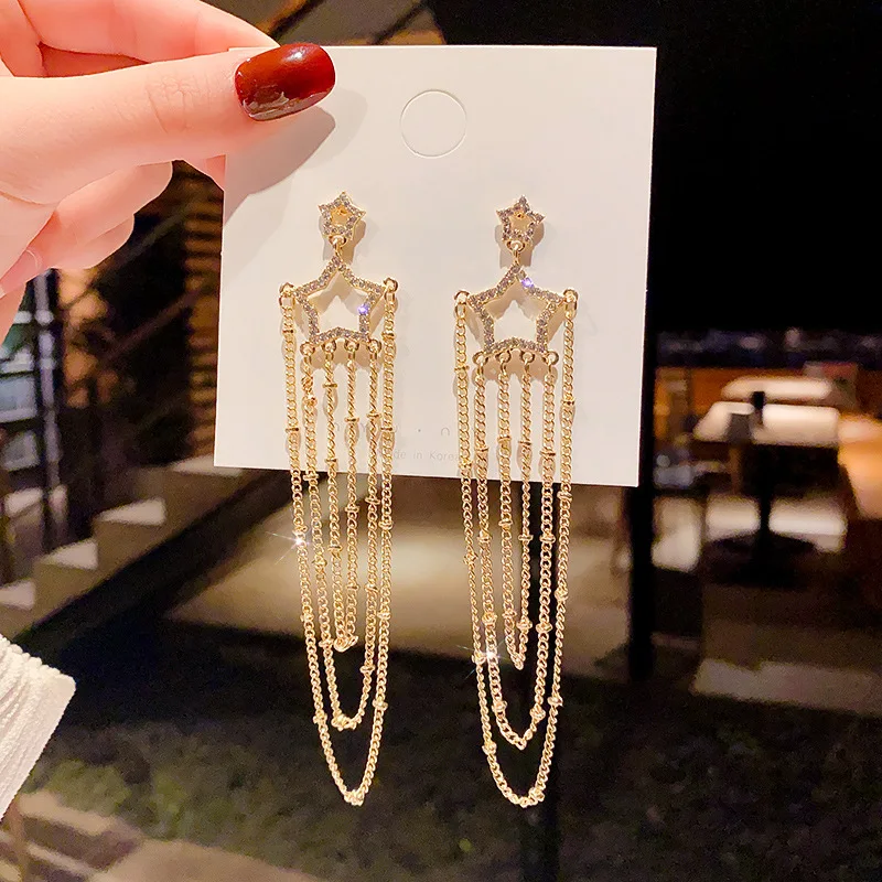 

2022 New S925 Silvers Star Earrings Long Tassel Dangle Earrings Korean Female Classic Fashion Jewelry for Women Wholesale