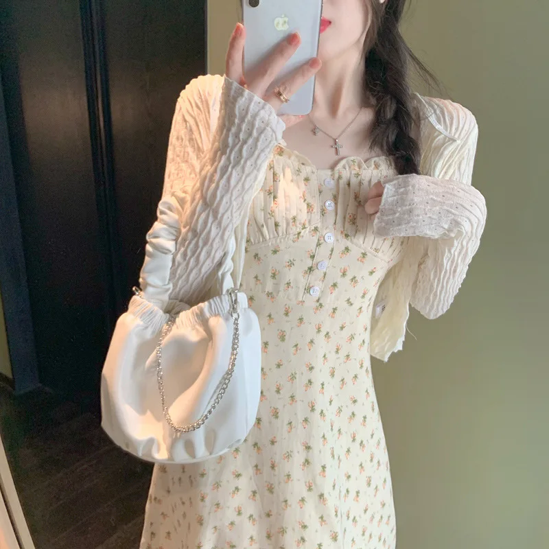 

Женская одежда с цветочным принтом, летние милые платья, платье-свитер с французским разрезом, облегающие обтягивающие платья-чулки выше ко...