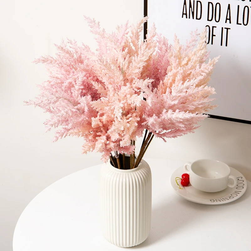 

Beautiful White Artificial Rime Flower Wedding Party Decoration Bouquet Living Room Home Desktop Arrange Fake Pampas Reed Plants