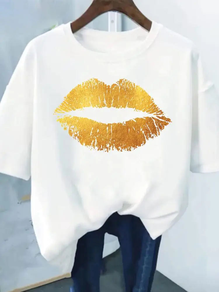 

Short Sleeve Women Clothing Print Graphic Tee Summer Lip Sweet 90s Trend Cute Funny Fashion Clothes T Female Casual T-shirts
