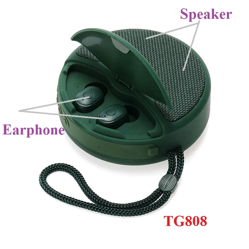 

TG808 mini wireless bluetooth speaker wireless earphone two-in-one TWS subwoofer stereo hands-free multi-function / TF card / FM